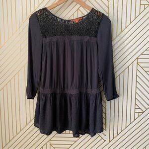 🍀3/$30 ModCloth chiffon Swiss dot peplum hem 3/4 sleeve crochet knit neckline S